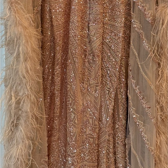 Elegant Long Sleeve Sequin Gown in Rose Gold - Picture 2 of 5